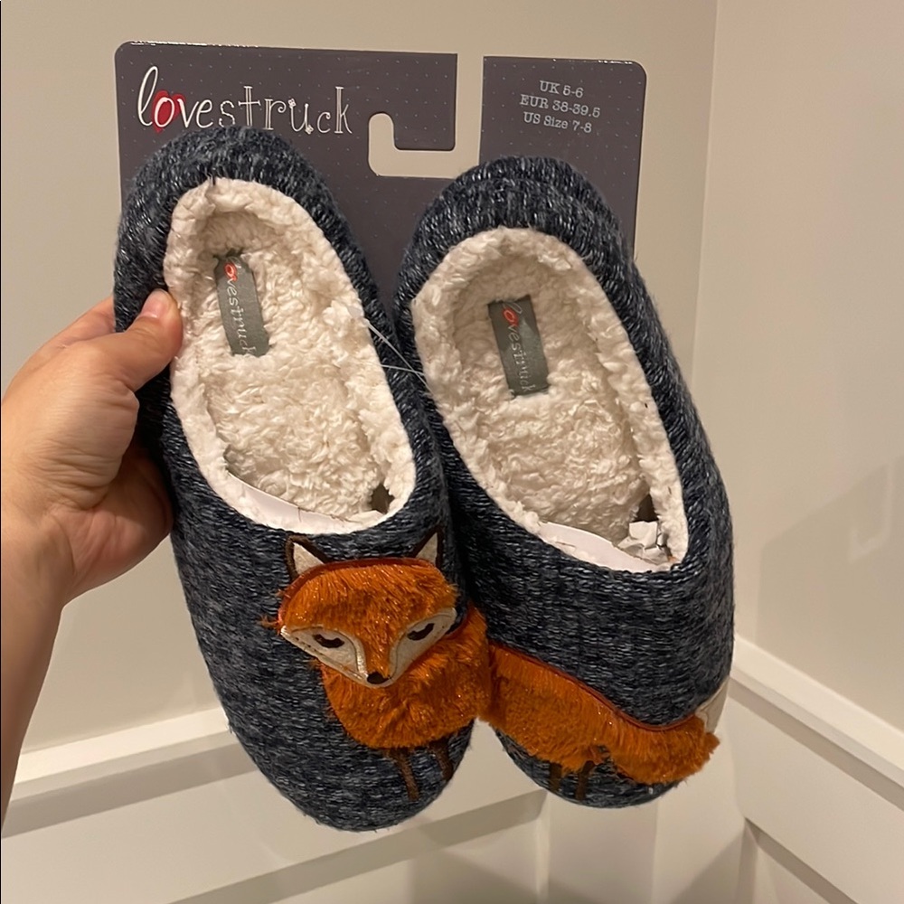 BNWT Fox Design Blue Slippers